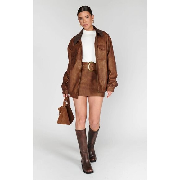 Show Me Your Mumu Maverick Bomber Jacket in Chestnut Brown XSmall New Womens - Picture 12 of 16